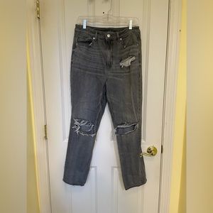 american eagle wash black ripped mom jeans